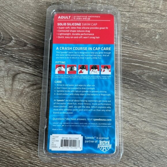 New Speedo Silver with Black Logo Swim Cap Solid Silicone. - Picture 2 of 5